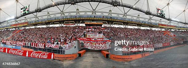 General view of fans during a match between Estudiantes and Lanus as part of Torneo Final 2014 at Estadio Unico de La Plata on February 19, 2014 in...