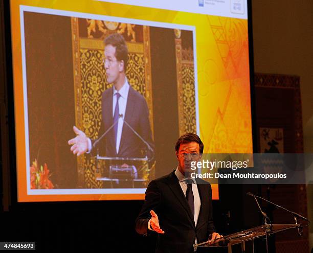 The Netherlands Prime Minister, Mark Rutte speaks during the Dutch Winter Olympic Medal winners ceremony held at the Ridderzaal on February 25, 2014...