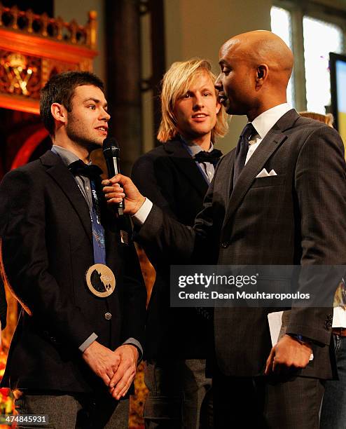 Sjinkie Knegt is interviewed on stage during the Dutch Winter Olympic Medal winners ceremony held at the Ridderzaal on February 25, 2014 in The...