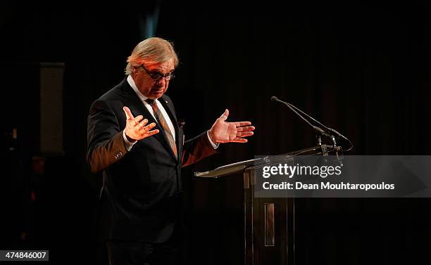 President / Chairman of NOC*NSF, Andre Bolhuis speaks on stage during the Dutch Winter Olympic Medal winners ceremony held at the Ridderzaal on...