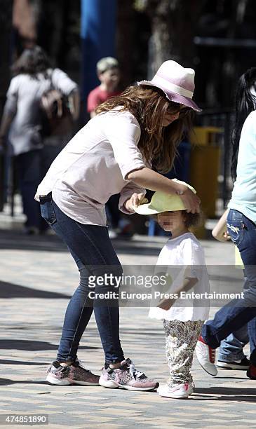 Actress Monica Cruz and her daughter Antonella Cruz are seen at Madrid amusement park on March 30, 2015 in Madrid, Spain.
