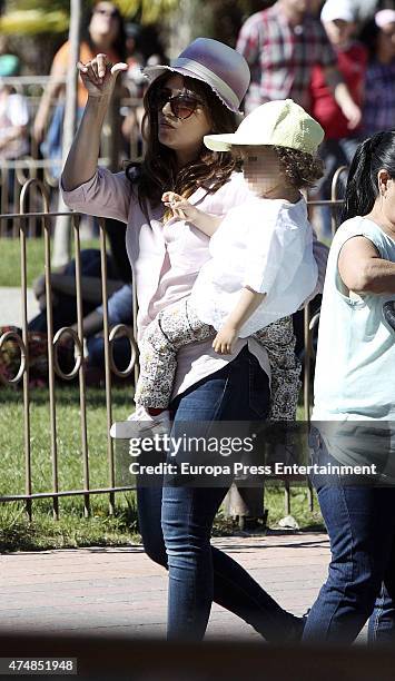 Actress Monica Cruz and her daughter Antonella Cruz are seen at Madrid amusement park on March 30, 2015 in Madrid, Spain.