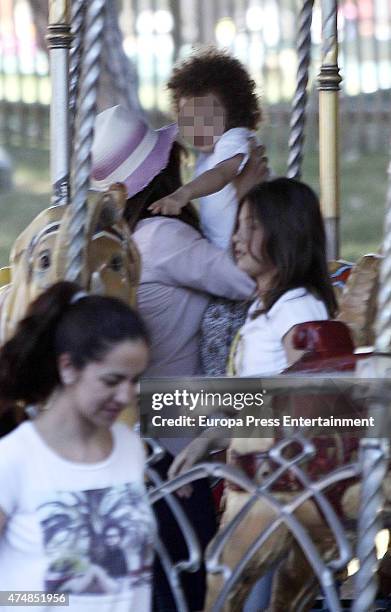 Actress Monica Cruz and her daughter Antonella Cruz are seen at Madrid amusement park on March 30, 2015 in Madrid, Spain.