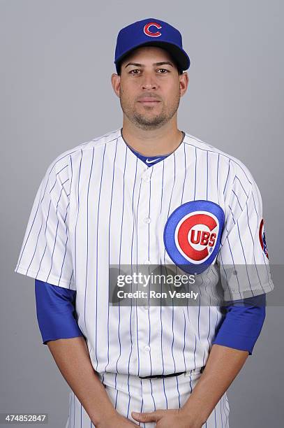 Jonathan Sanchez of the Chicago Cubs poses during Photo Day on Monday, February 24, 2014 at Cubs Park in Mesa, Arizona.