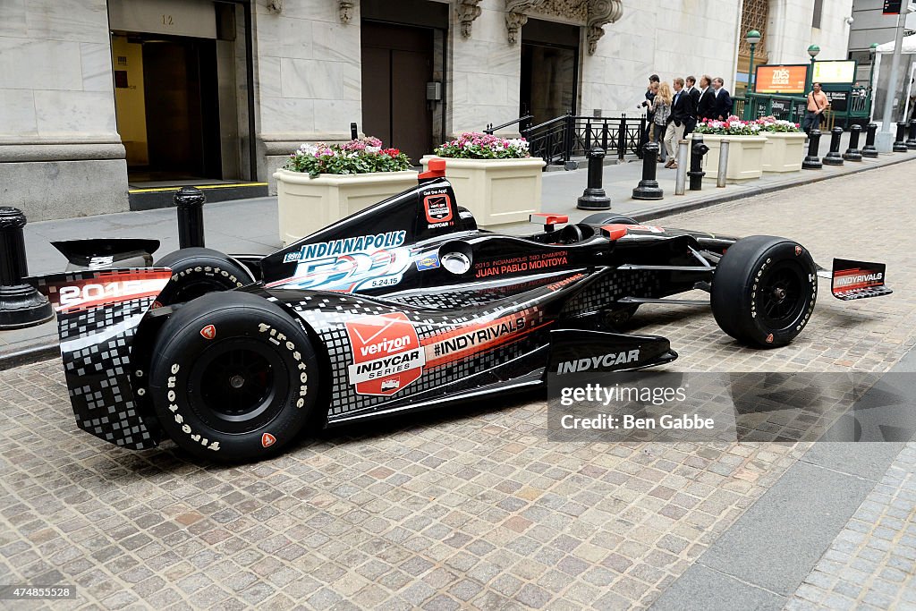 2015 Indianapolis 500 Winner Juan Pablo Montoya Rings The NYSE Opening Bell