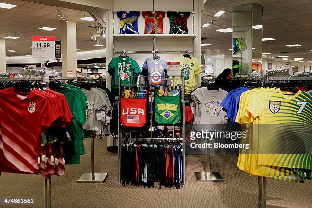 World Cup soccer team apparel is displayed for sale inside a J.C. Penney Co. Store at the Collin Creek Mall in Plano, Texas, U.S., on Sunday, Feb....