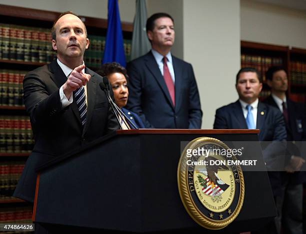 Acting US Attorney Kelly T. Currie of the Eastern District of New York speaks during the announcement of charges against FIFA officials at a news...