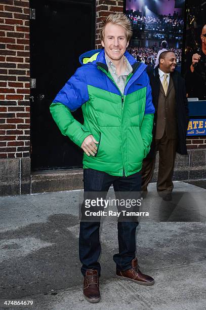 Olympics gold medalist Ted Ligety leaves the "Late Show With David Letterman" taping at the Ed Sullivan Theater on February 25, 2014 in New York City.
