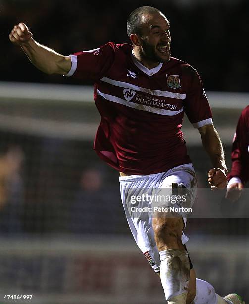 Chris Hackett of Northampton Town celebrates after scoring his sides 2nd goal during the Sky Bet League Two match between Northampton Town and...