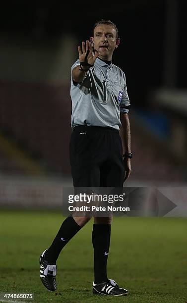 Referee Carl Boyeson in action during the Sky Bet League Two match between Northampton Town and Southend United at Sixfields Stadium on February 25,...
