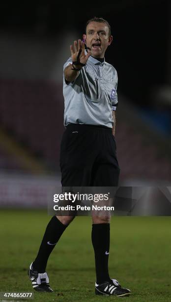 Referee Carl Boyeson in action during the Sky Bet League Two match between Northampton Town and Southend United at Sixfields Stadium on February 25,...