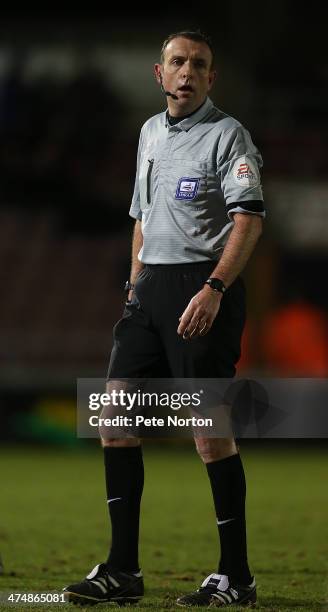 Referee Carl Boyeson in action during the Sky Bet League Two match between Northampton Town and Southend United at Sixfields Stadium on February 25,...