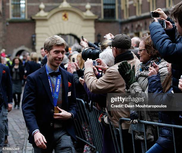 Jorrit Bergsma walks to meet the Prime Minister prior to the Dutch Winter Olympic Medal winners ceremony held at the Ridderzaal on February 25, 2014...