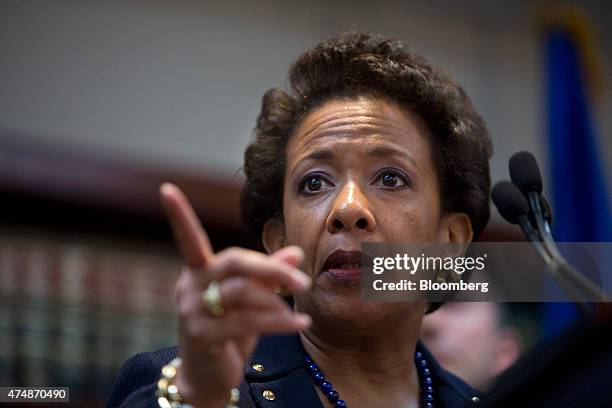 Loretta Lynch, U.S. Attorney general, speaks during a news conference in the Brooklyn borough of New York, U.S., on Wednesday, May 27, 2015. The...