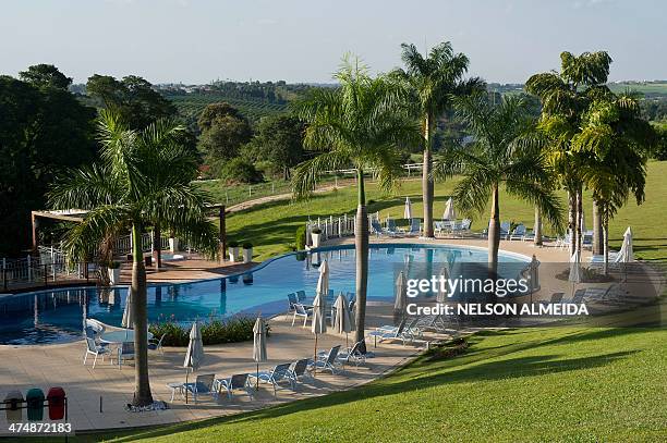 View of the pool of the Pitangueiras Hotel in Sorocaba, some 100 km from Sao Paulo, which will host Algeria's national football team during the FIFA...