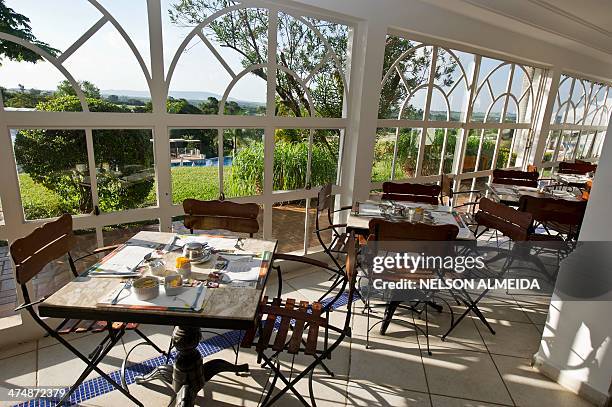 View of the restaurant of the Pitangueiras Hotel in Sorocaba, some 100 km from Sao Paulo, which will host Algeria's national football team during the...