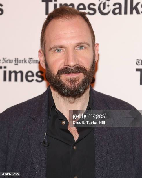 Actor Ralph Fiennes attends TimesTalk Presents An Evening With Wes Anderson And Ralph Fiennes at The Times Center on February 25, 2014 in New York...