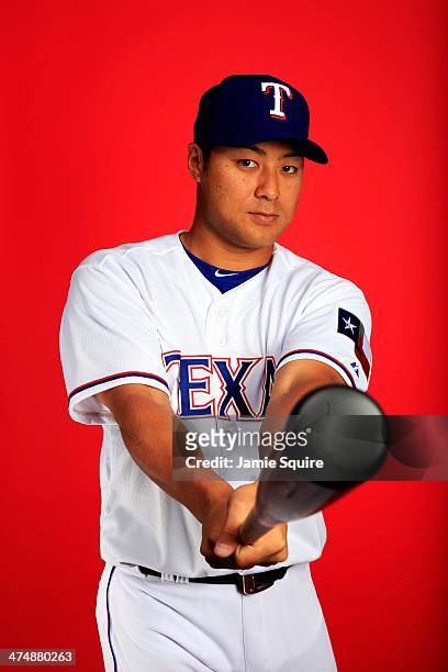 Kensuke Tanaka poses during Texas Rangers photo day on February 25, 2014 in Surprise, Arizona.