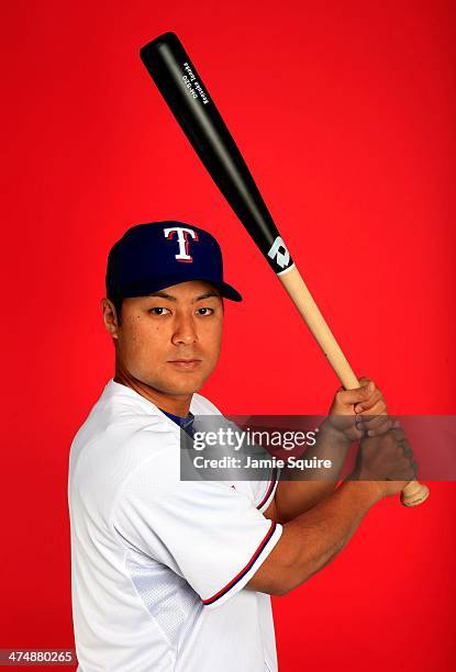 Kensuke Tanaka poses during Texas Rangers photo day on February 25, 2014 in Surprise, Arizona.