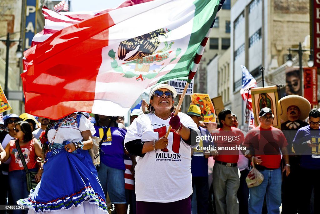 May Day March in Los Angeles Downtown, USA
