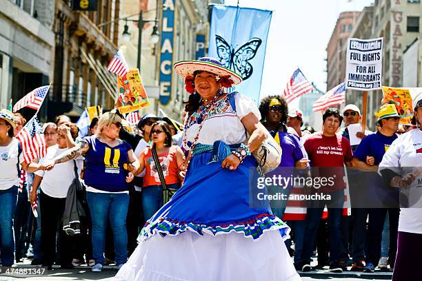 may day march in los angeles downtown, usa - may day protest in los angeles stock pictures, royalty-free photos & images