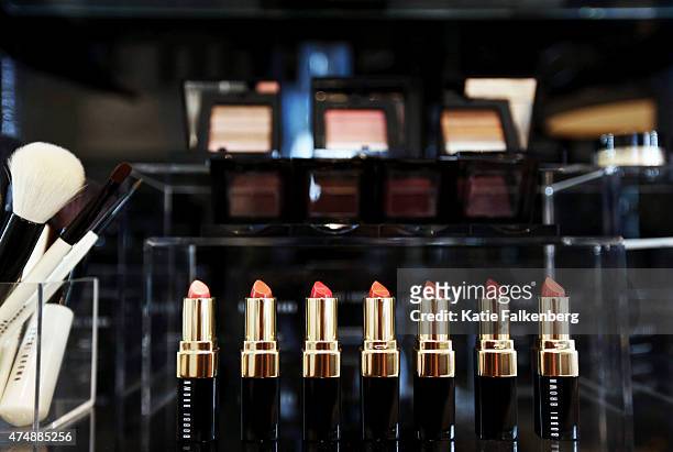 Bobbi Brown products line a shelf at Violet Grey in Los Angeles. Cassandra Grey, wife of the chief of Paramount Studios, has launched a highly...
