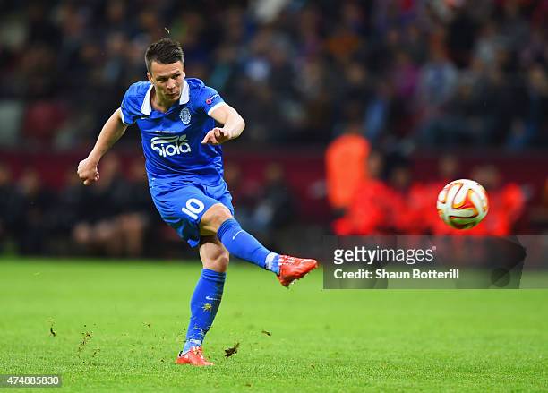 Yevhen Konoplyanka of Dnipro in action during the UEFA Europa League Final match between FC Dnipro Dnipropetrovsk and FC Sevilla on May 27, 2015 in...