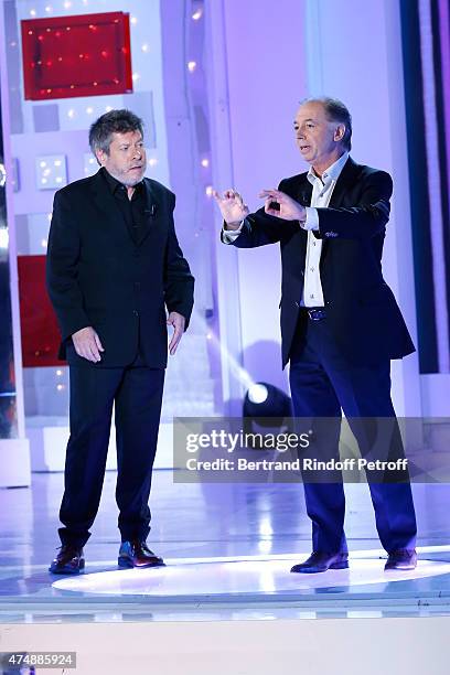 Humorists Regis Laspales and Philippe Chevallier perform and present their show 'Vous reprendrez bien quelques sketchs ?' during the 'Vivement...
