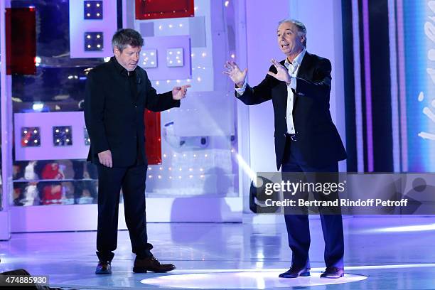 Humorists Regis Laspales and Philippe Chevallier perform and present their show 'Vous reprendrez bien quelques sketchs ?' during the 'Vivement...