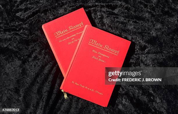 One of two rare copies of "Mein Kampf" signed by the young Nazi leader Adolf Hitler and due for auction, photographed in Los Angeles, California on...