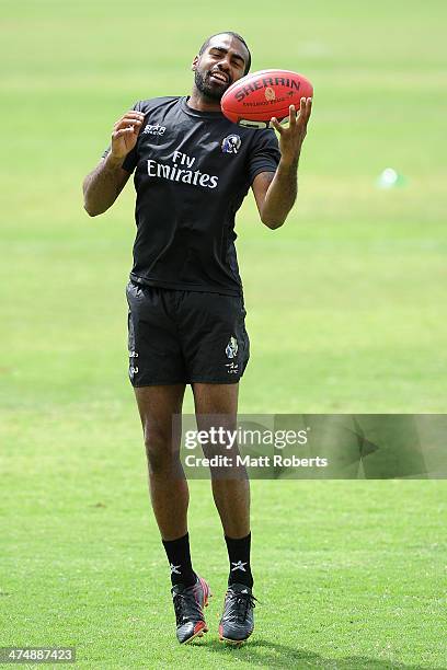 Heritier Lumumba during a Collingwood Magpies AFL training session at the Southport Football Club on February 26, 2014 on the Gold Coast, Australia.