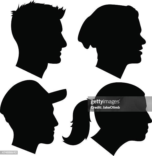 young adult profile silhouettes 2 - man silhouette profile stock illustrations