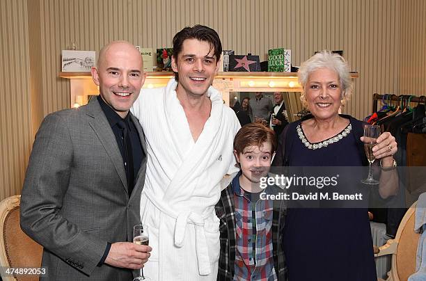Daniel Evans, Kenny Doughty, Jack Hollington and Linda Bellingham attends the press night performance of "The Full Monty" at the Noel Coward Theatre...