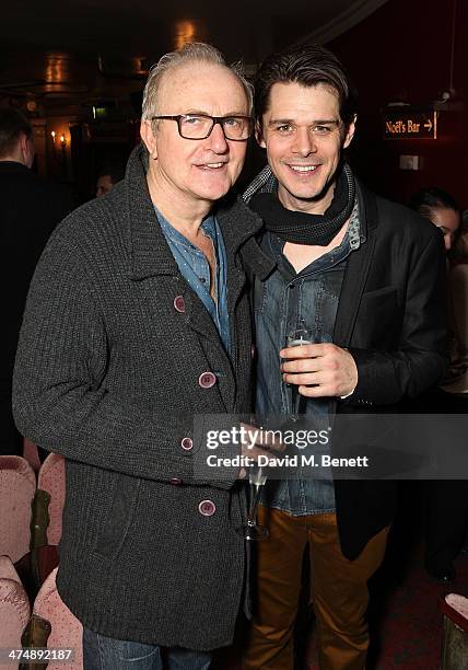 Simon Rouse and Kenny Doughty attend an after party inside the Noel Coward Theatre following the press night performance of "The Full Monty" on...