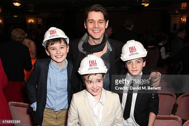 Harry Gilby, Jack Hollington, Kenny Doughty and Louis Healy attend an after party at the Noel Coward Theatre following the press night performance of...