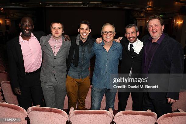 Sidney Cole, Craig Gazey, Kenny Doughty, Simon Rouse, Keiren O'Brian and Rogerr Morlidge attend an after party inside the Noel Coward Theatre...