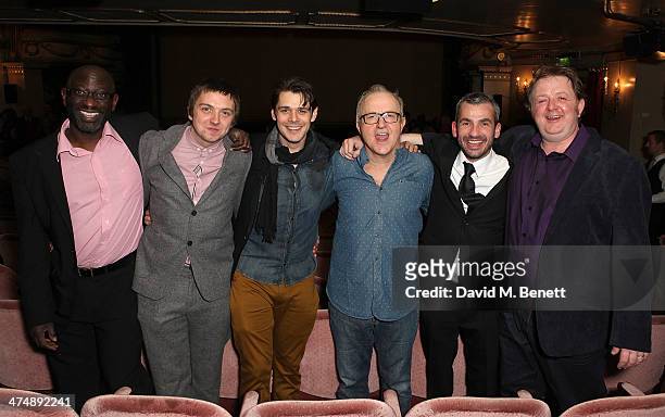 Sidney Cole, Craig Gazey, Kenny Doughty, Simon Rouse, Keiren O'Brian and Rogerr Morlidge attend an after party inside the Noel Coward Theatre...