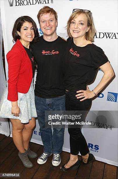Sarah Stiles, Steven Boyer and Geneva Carr backstage at United presents 'Stars in the Alley' in Shubert Alley on May 27, 2015 in New York City.