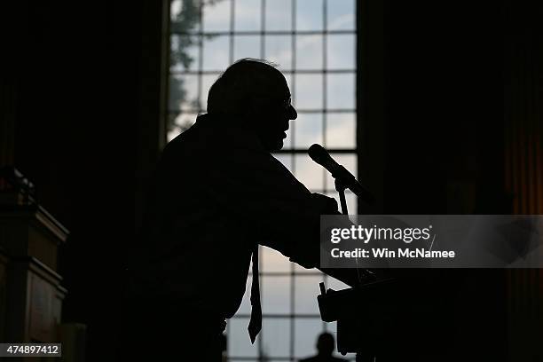 Democratic presidential candidate and U.S. Sen. Bernie Sanders speaks during a town meeting at the South Church May 27, 2015 in Portsmouth, New...