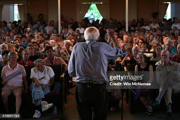 Democratic presidential candidate and U.S. Sen. Bernie Sanders delivers remarks at a town meeting at the South Church May 27, 2015 in Portsmouth, New...