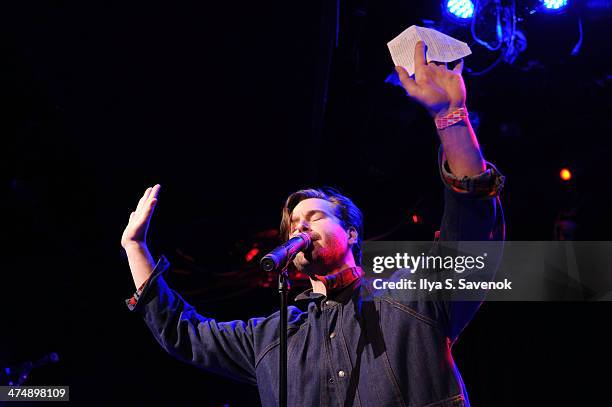 Steven Reker performs during Artists' Pay For Radio Play at Le Poisson Rouge on February 25, 2014 in New York City.