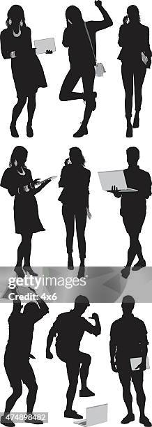 casual people using technology - ear piercing stock illustrations