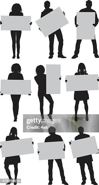 legere personen mit plakat - carrying sign stock-grafiken, -clipart, -cartoons und -symbole