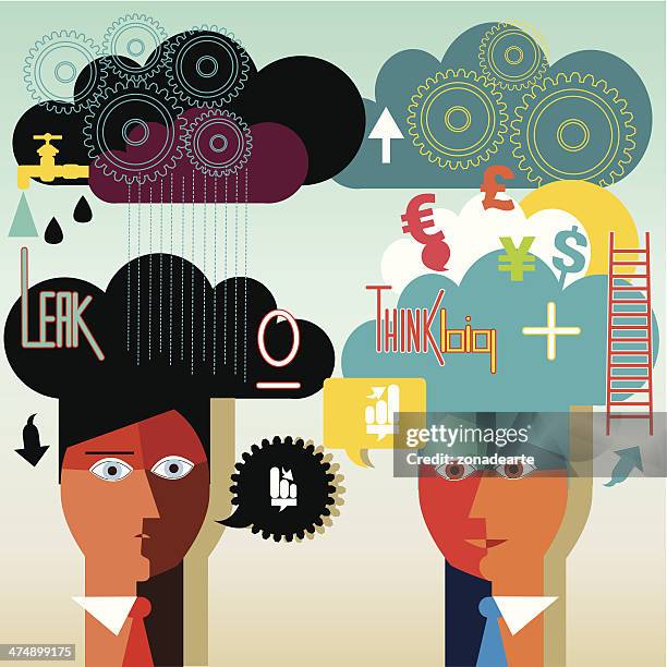 business people with different forecasts - raining pounds stock illustrations