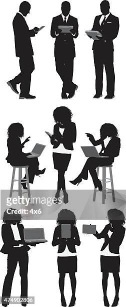 business people using technology - woman walking side view stock illustrations