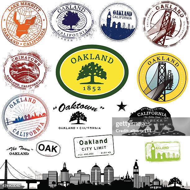 stockillustraties, clipart, cartoons en iconen met oakland california stamp graphics - oakland