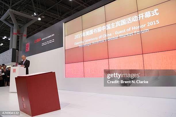 Chinese ambassador to the United States Mr. Cui Tiankai speaks on stage during the opening of BookExpo America featuring China as the country of...