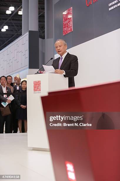 Chinese ambassador to the United States Mr. Cui Tiankai speaks on stage during the opening of BookExpo America featuring China as the country of...