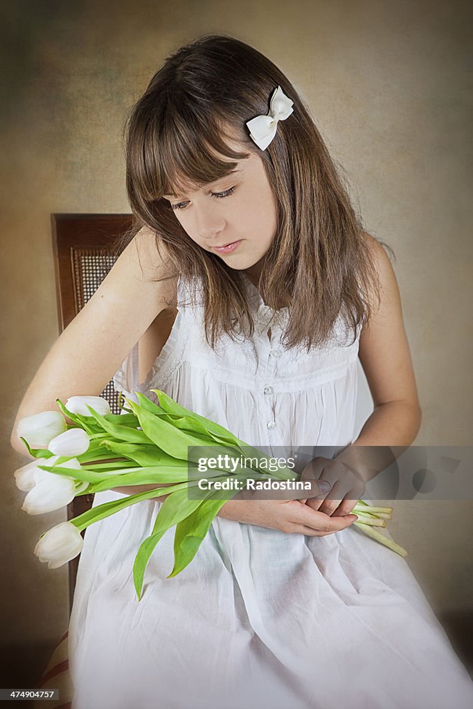 Girl with tulips