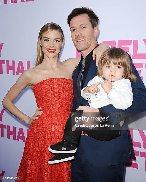 Actress Jaime King, husband Kyle Newman and son James Knight Newman attend the premiere of "Barely Lethal" at ArcLight Hollywood on May 27, 2015 in...